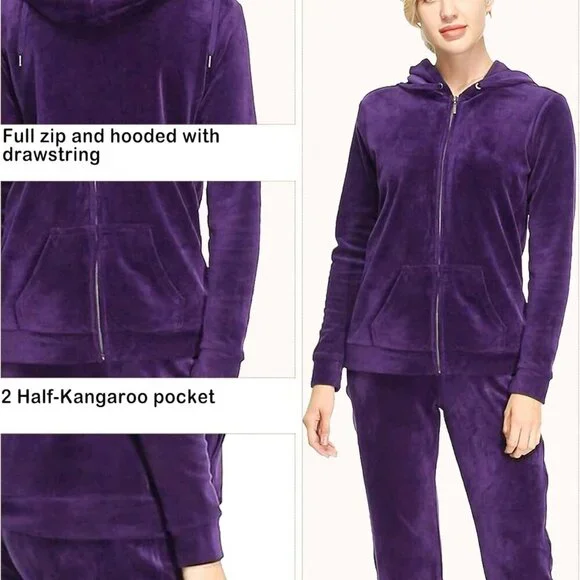 Fashionable XX-Large Women's Velour Sweatsuit - Full Zip & Wide Leg Pants